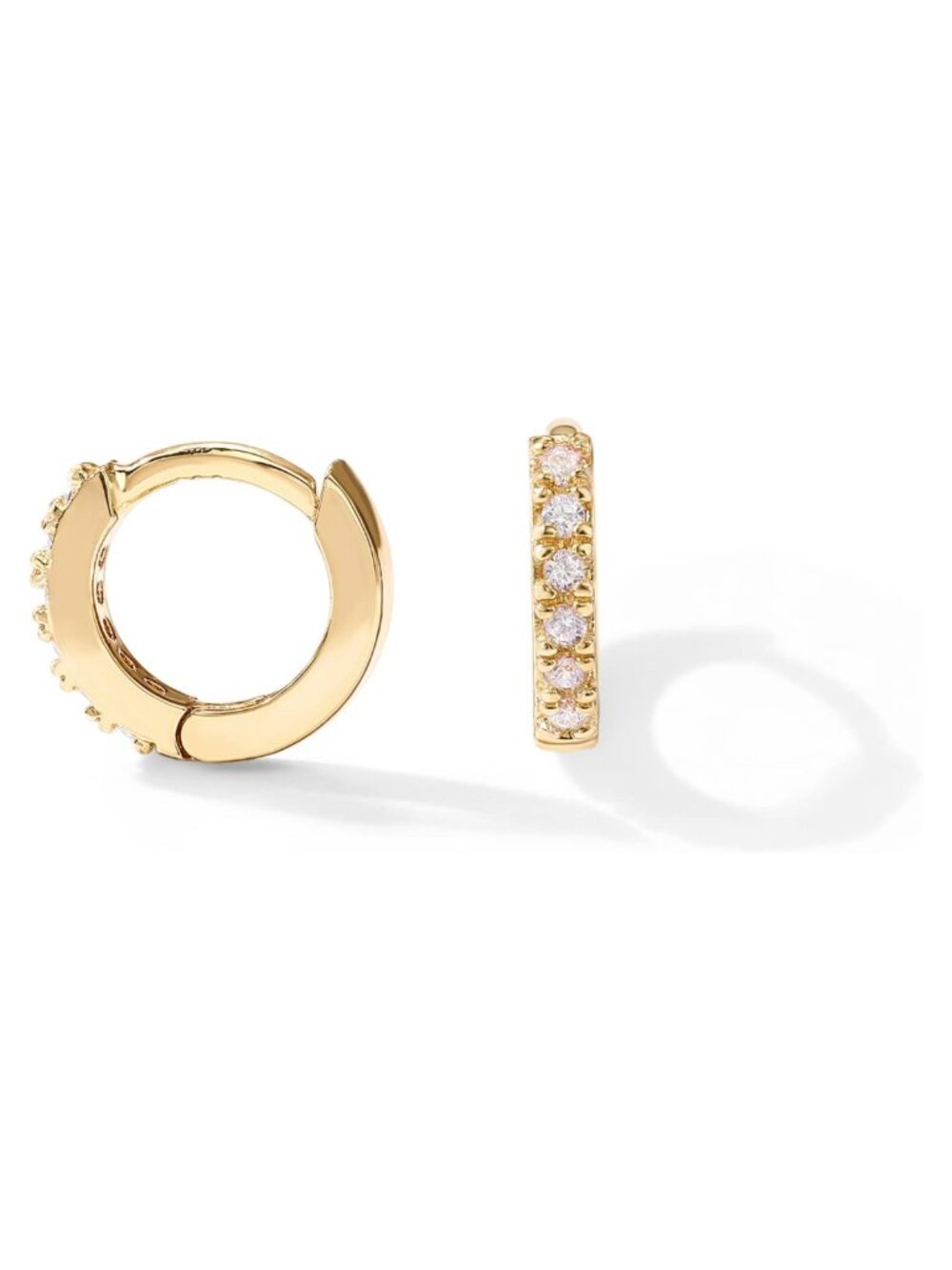 14K Gold Plated CZ Huggie Earrings 925 Sterling Silver Posts